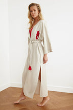 Red Lobster Embroidered Belted Kimono