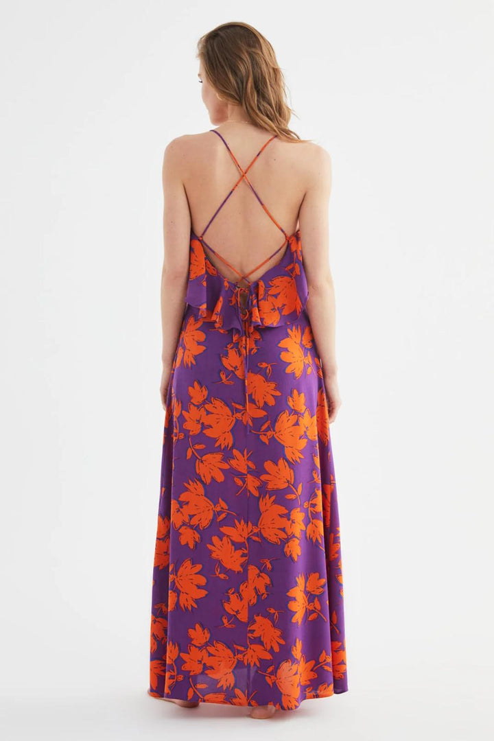  Multicolor Floral Pattern Ruffle Dress with Cami Straps