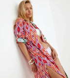 Orange Ethnic Printed Long Voile Kimono