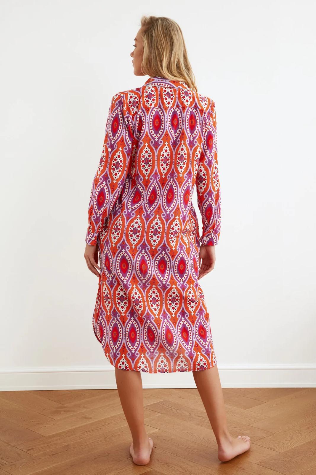Orange Ethnic Printed Long Voile Kimono