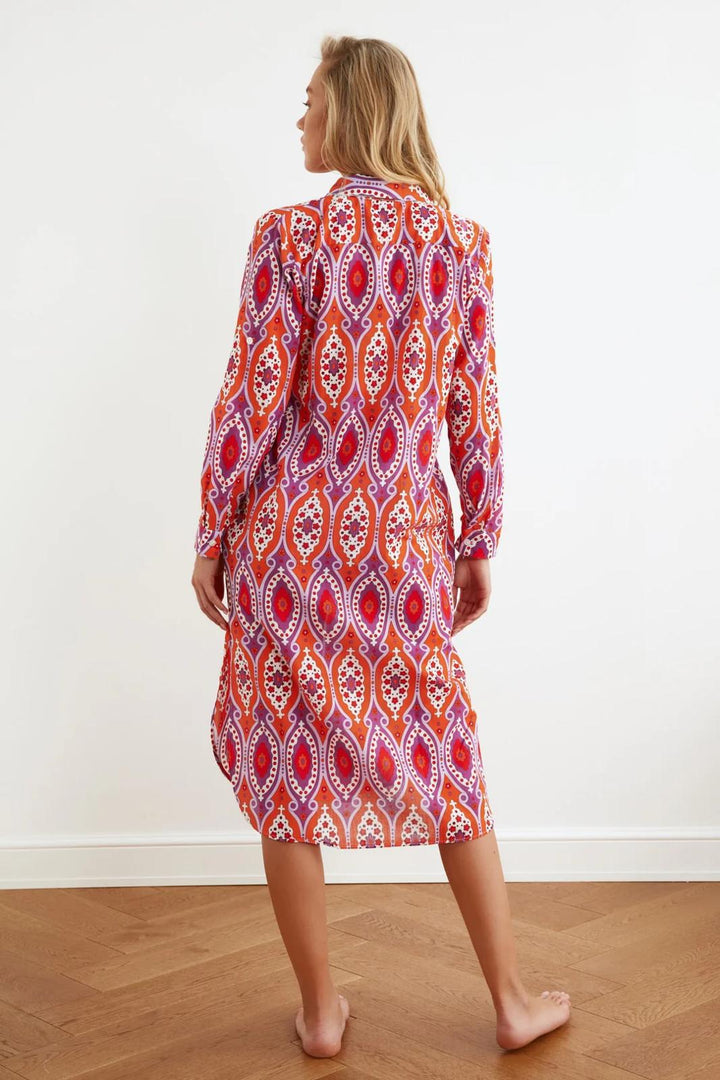 Orange Ethnic Printed Long Voile Kimono
