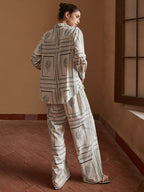 Soft Peach Cactus Grid Printed Soft Linen Touch Summer Co-ord Set