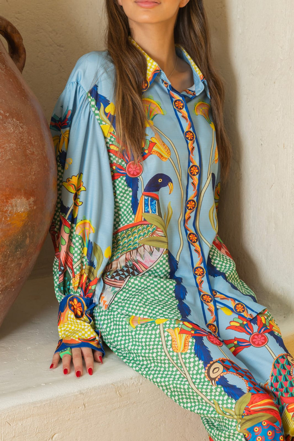 Multicolor Peacock Print Soft Linen Touch Summer Co-ord Set
