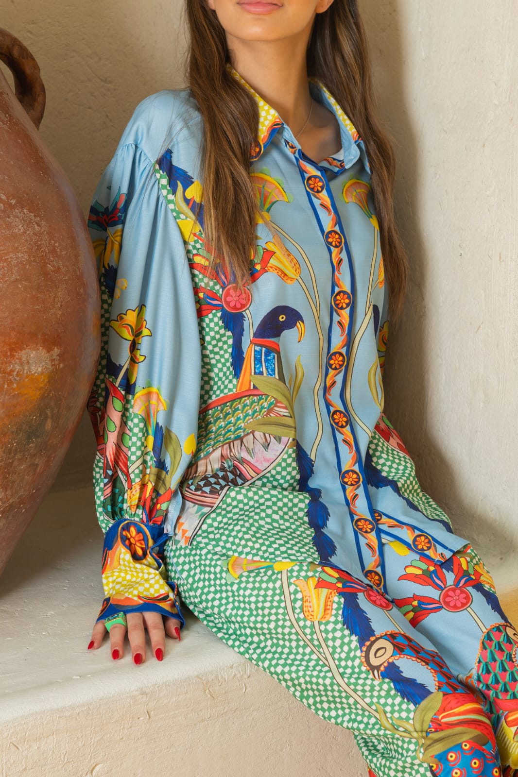 Multicolor Peacock Garden Printed Soft Linen Touch Summer Co-ord Set