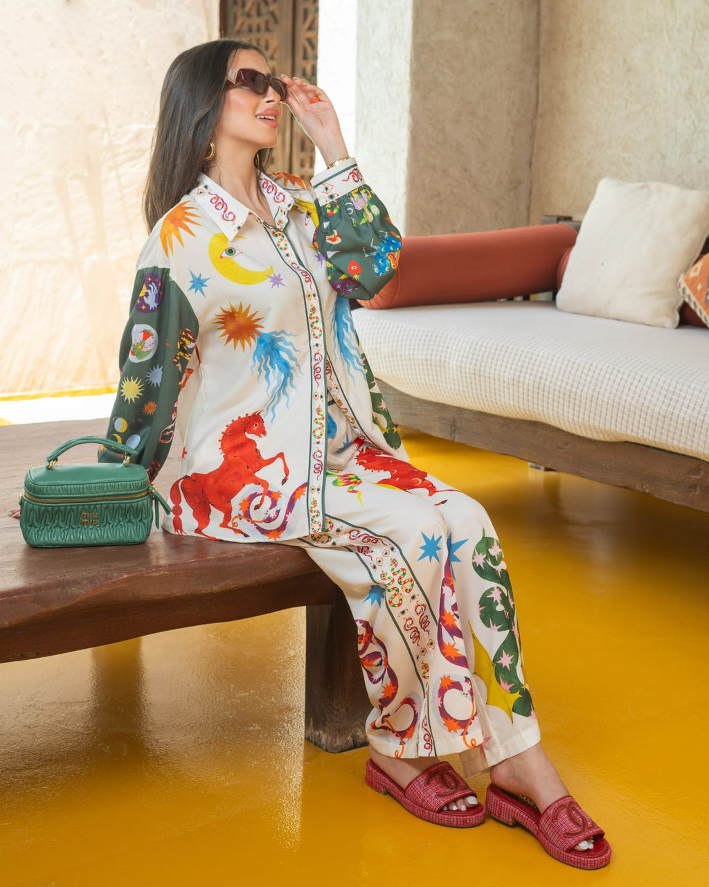Multicolor Zodiac Printed Soft Linen Touch Summer Co-ord Set