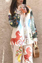 Multicolor Zodiac Printed Soft Linen Touch Summer Co-ord Set
