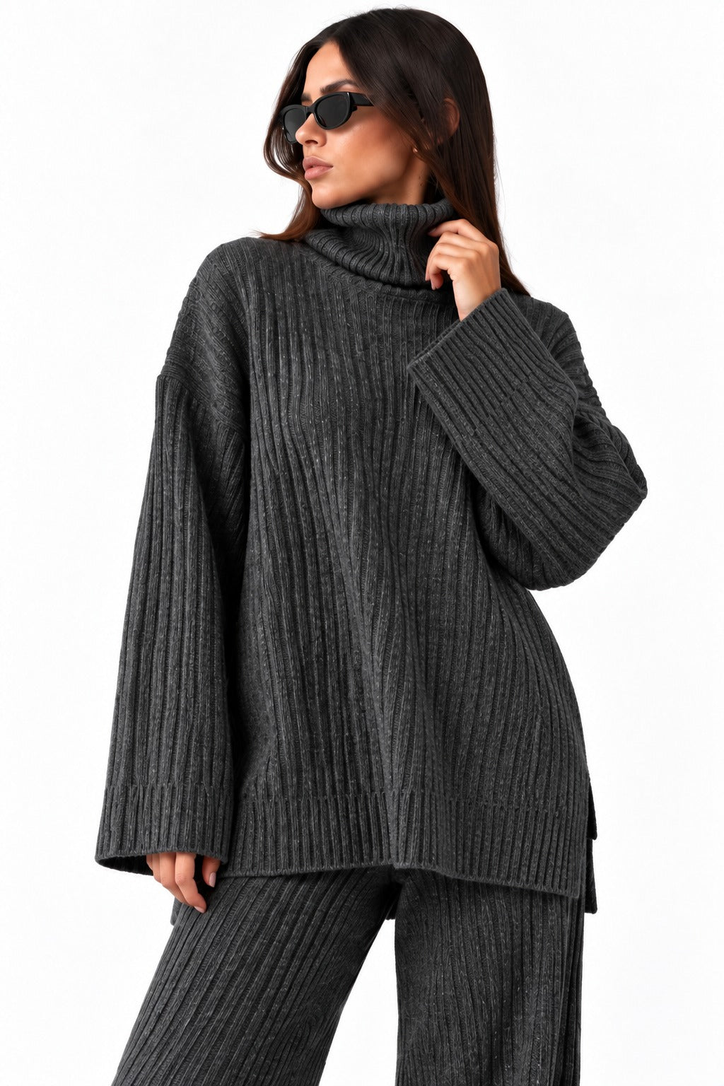 Grey Ribbed Knitted Co-Ord Set
