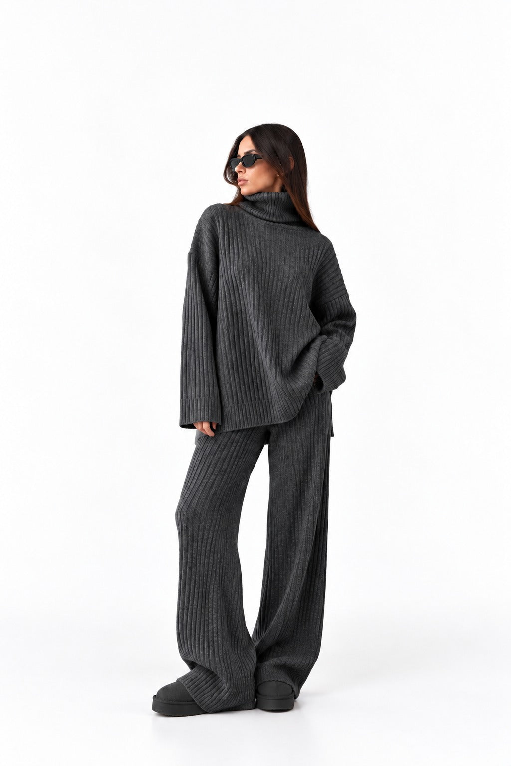 Grey Ribbed Knitted Co-Ord Set