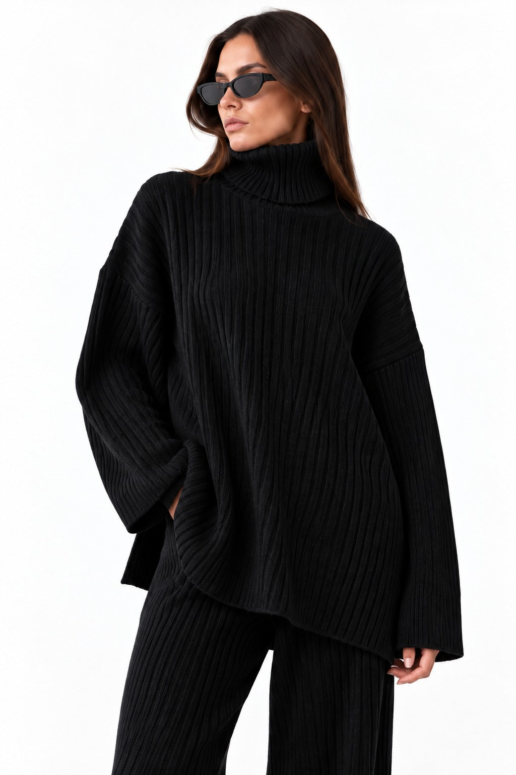 Black Ribbed Knitted Co-Ord Set