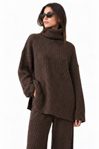 Brown Ribbed  Knitted Co-Ord Set