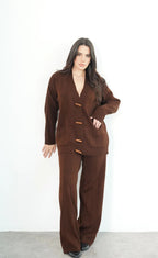 Brown Wood Button Knitted Set
