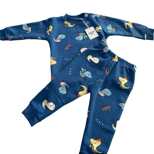 Be Cosy Kids Blue Winter PJ Set with Dino Print