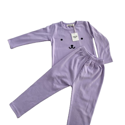 Be Cosy Kids Purple PJ Set with Bear Face