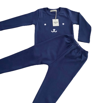 Be Cosy Kids Dark Blue PJ Set with Bear Face