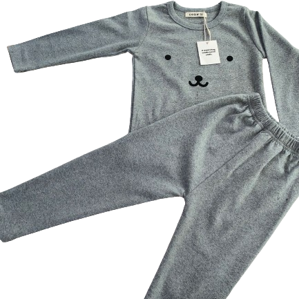 Be Cosy PJ set with bear face in grey