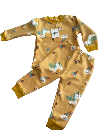 Be Cosy kids winter yellow PJ set with cartoon print