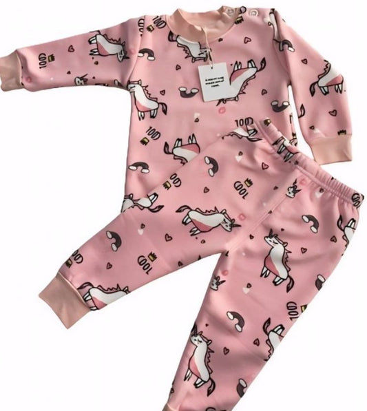 Be Cosy Kids Pink Winter PJ Set with Unicorn Print