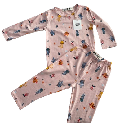 GIRL PASTEL PINK COTTON PAJAMA WITH JELLY FISH PRINT