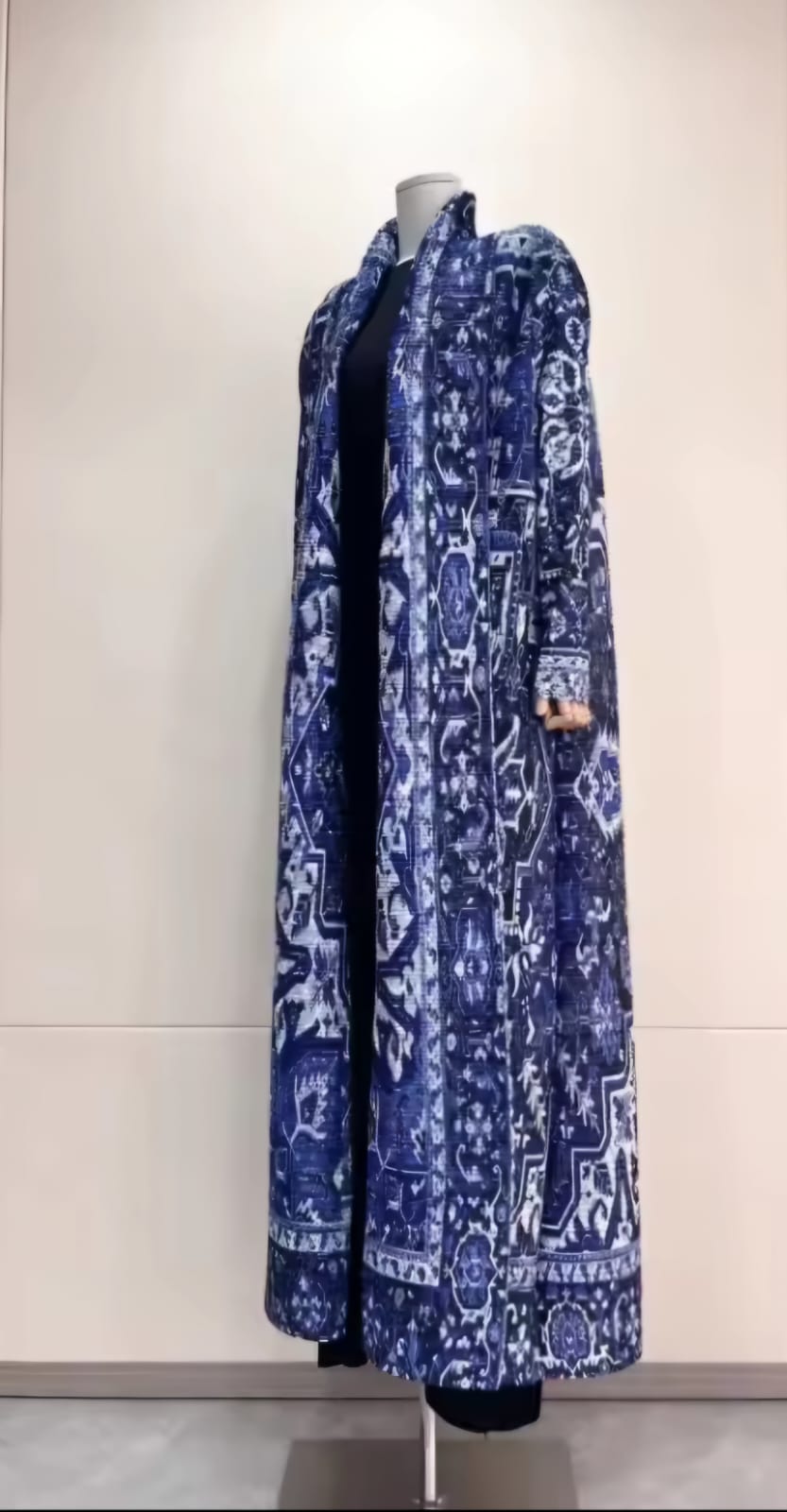 Navy Blue Pleated Abaya with Classic Patterns