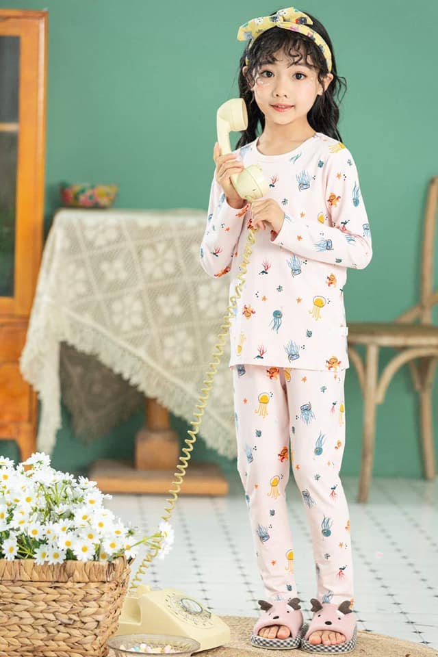 Be Cosy Girl's Pink PJ Set with Jelly Fish Print