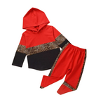 Be Cosy Girl's Red and Black Tiger  Print Cotton Set with Hoodie