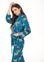 Be Cosy Turquoise Satin PJ Set with Zebra Print