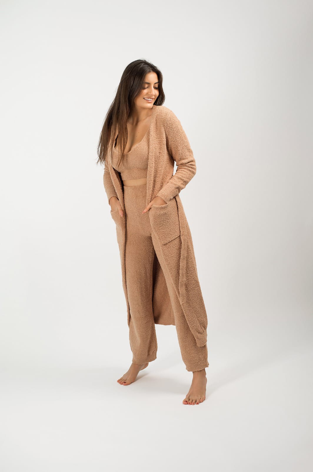 Be Cosy Teddy Bear Loungewear Set in Camel Brown