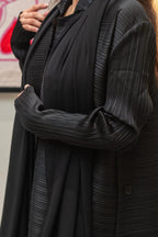 Black Plisse Work Abaya with Front and Side Buttons