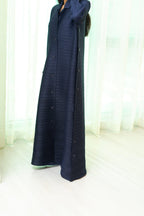 Navy Blue Plisse Work Abaya with Front and Side Buttons