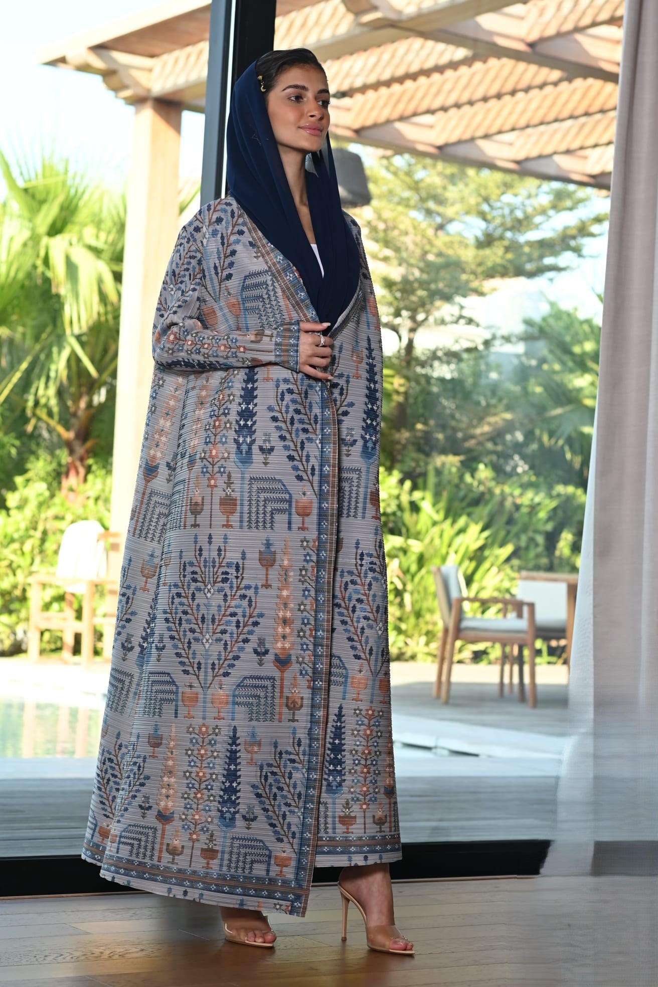 Dusty Blue Vintage Plisse Abaya