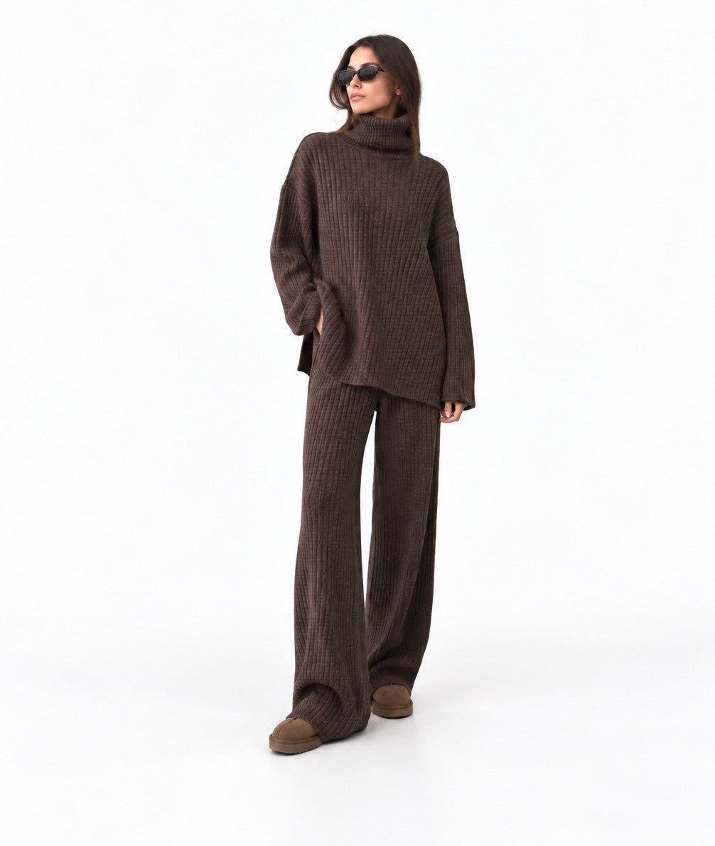 Brown Ribbed  Knitted Co-Ord Set