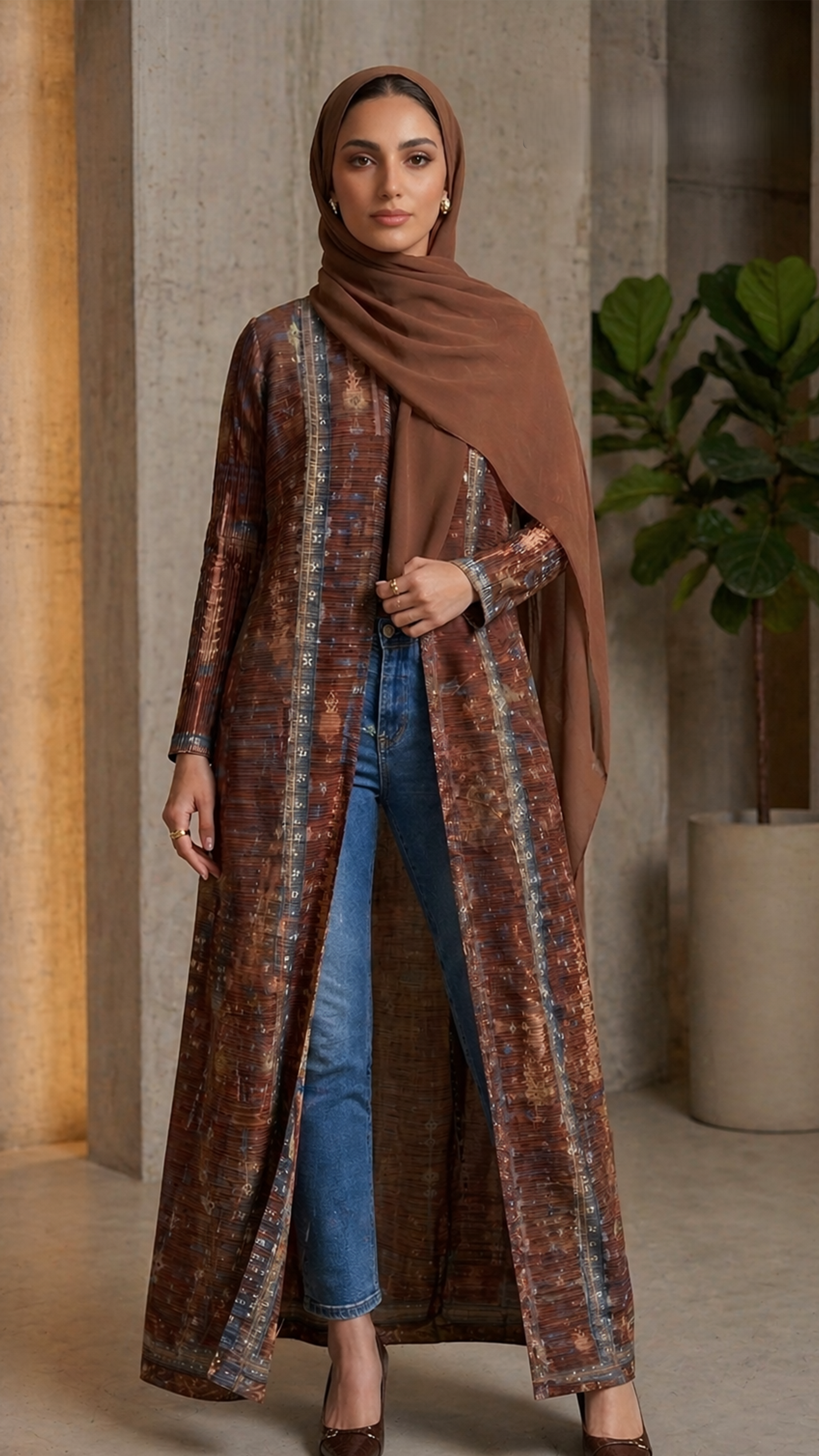 Coffee Brown Vintage Plisse Abaya