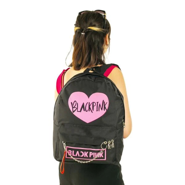 Black pink heart printed bag