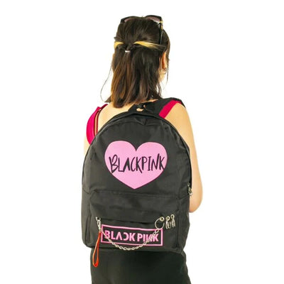 Black pink heart printed bag