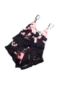 Be Cosy Satin PJ Set with Shorts in Black and Pink Floral Print