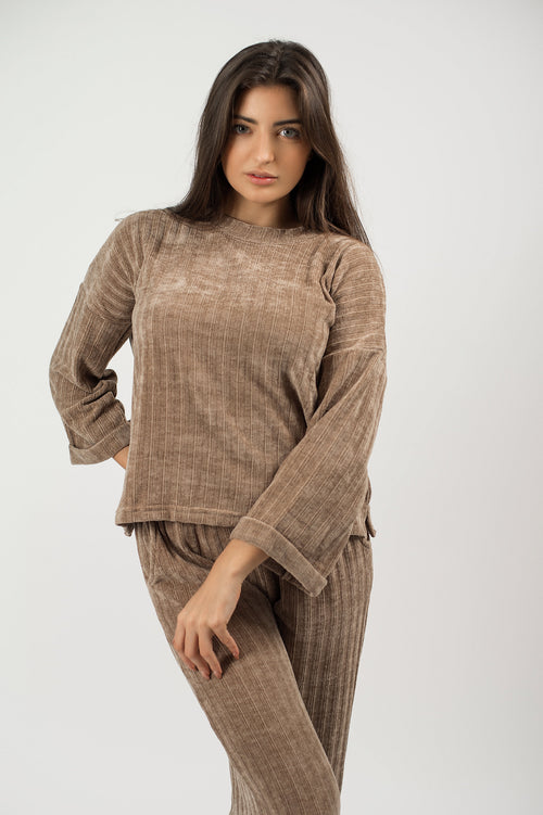 Be Cosy Knitted Loungewear Set in Light Brown