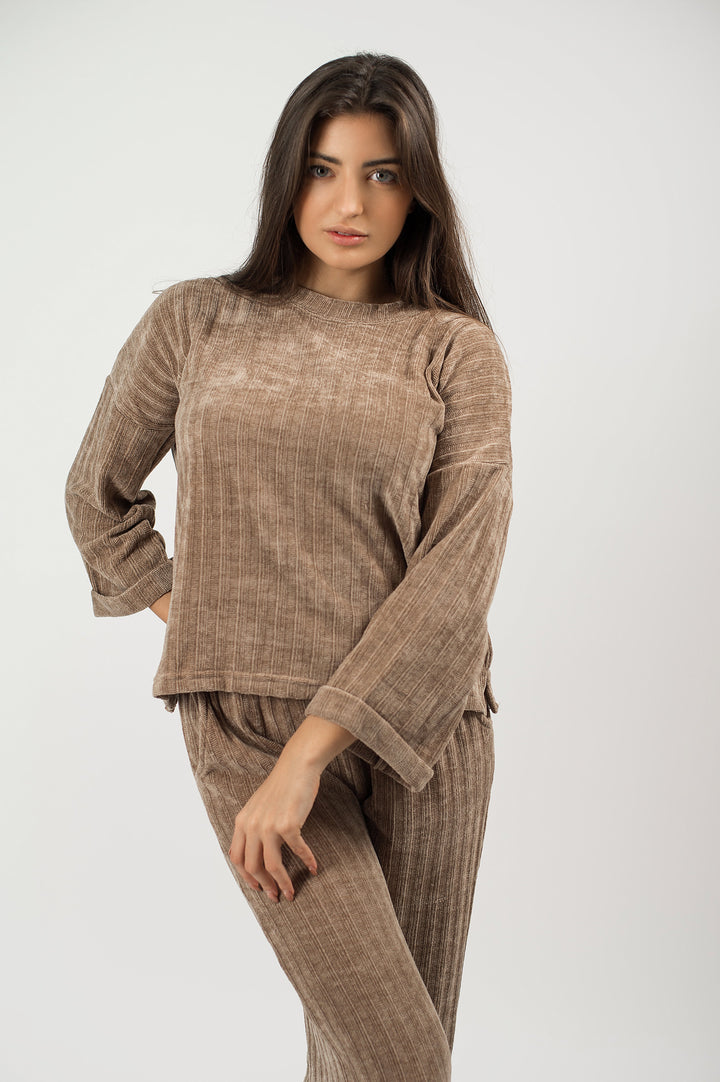 Be Cosy Knitted Loungewear Set in Light Brown