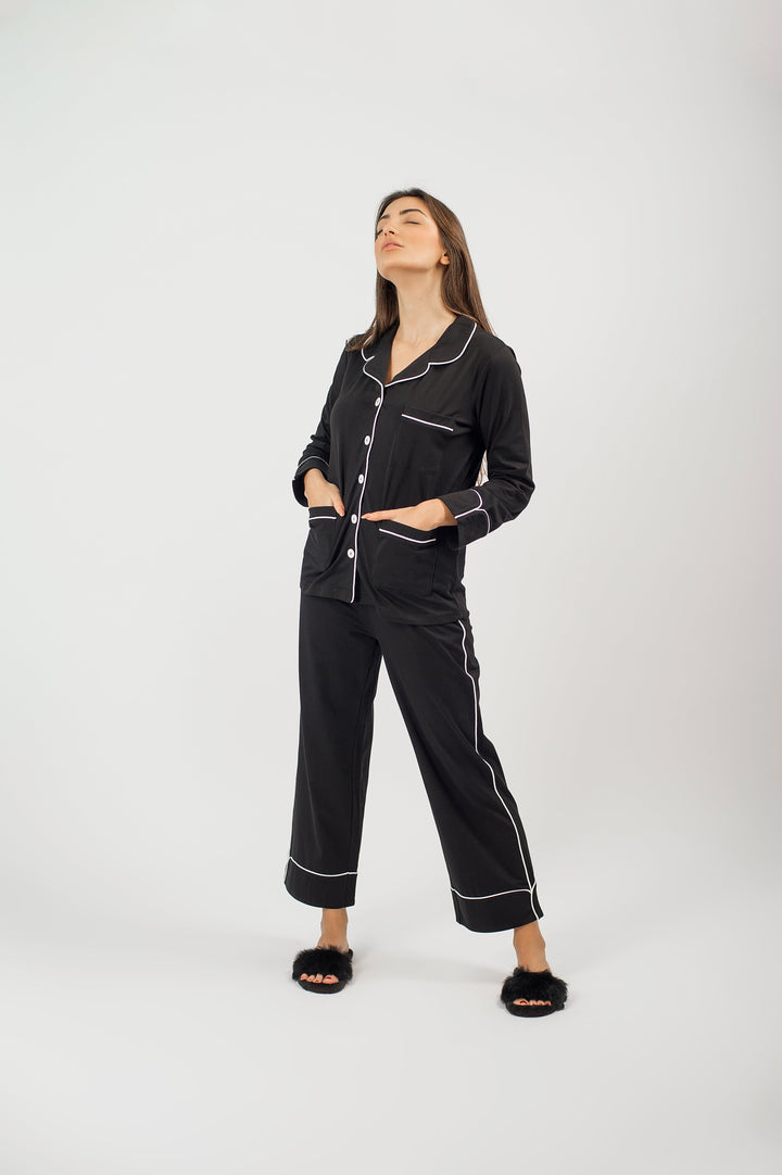 Be Cosy Classic PJ Set in Black