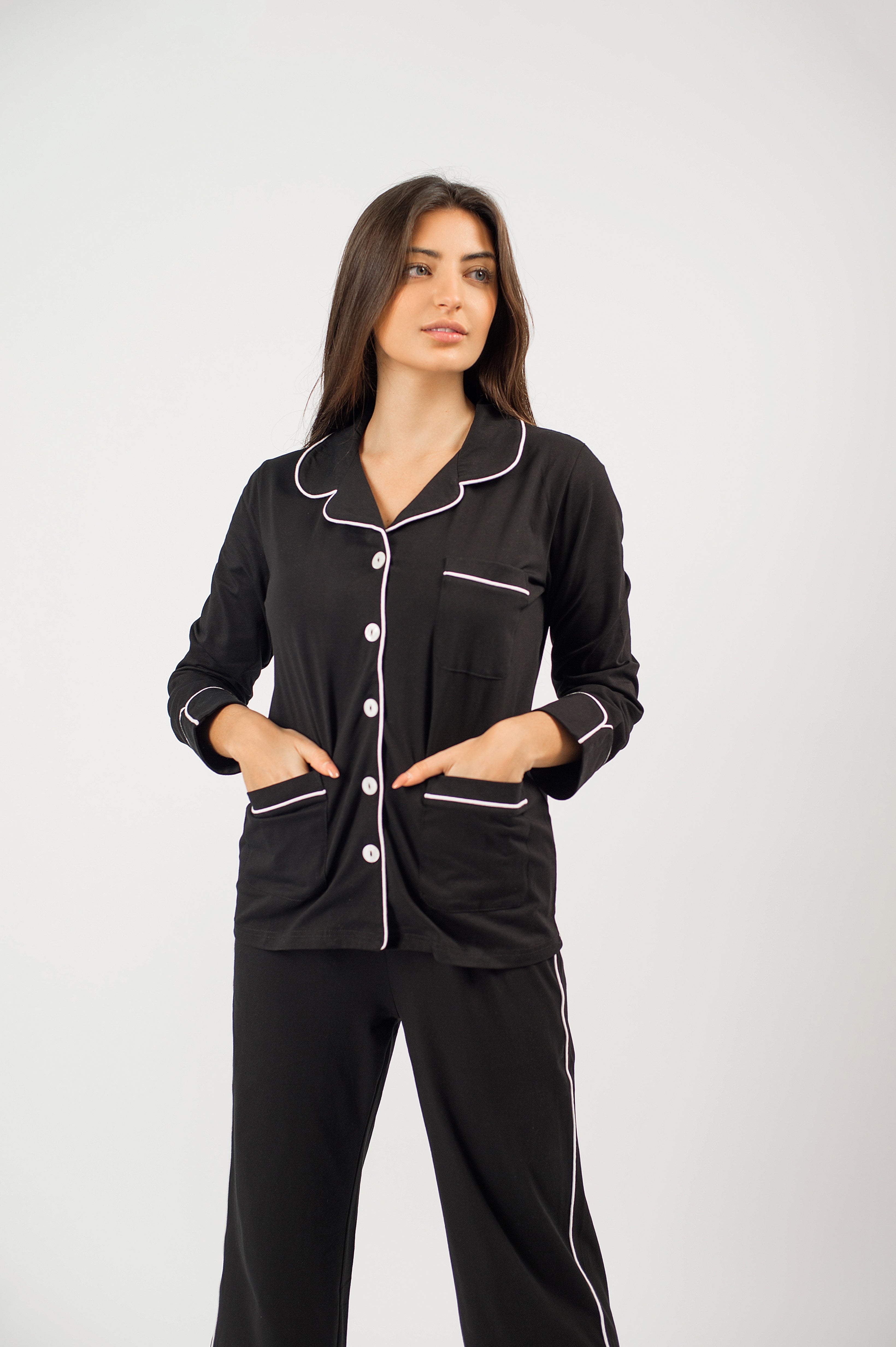 Be Cosy Classic PJ Set in Black
