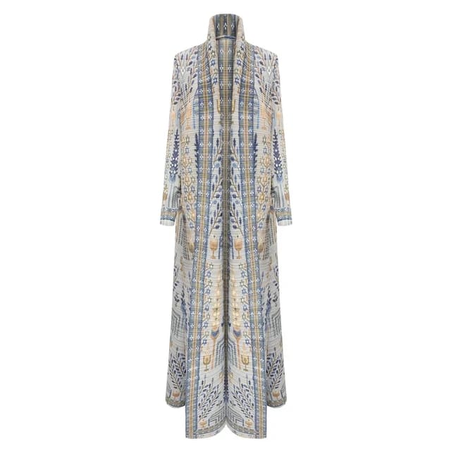 Dusty Blue/Grey Pleated Abaya with Vintage Print