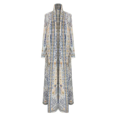 Dusty Blue/Grey Pleated Abaya with Vintage Print