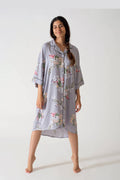 Be Cosy Oversized Nightdress in Grey and White  Floral Print