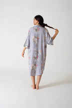 Be Cosy Oversized Nightdress in Grey and White  Floral Print