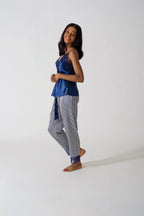 Be Cosy Satin PJ Set in Royal Blue and White