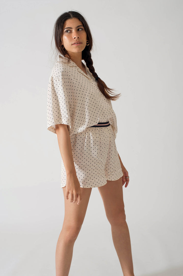 Be Cosy PJ Set with shorts in Off White Polka Dots