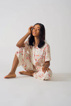 Be Cosy PJ Set in Off White and Pink Floral Print