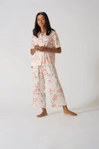 Be Cosy PJ Set in Off White and Pink Floral Print