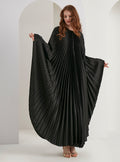 Black Plisse Caftan with Pearls Button