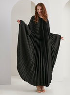 Black Plisse Caftan with Pearls Button