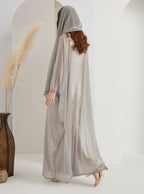 Grey Glitter Abaya With Scarf Set